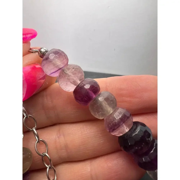 Fluorite faceted beaded statement necklace with 925 clasp - Picture 9 of 11